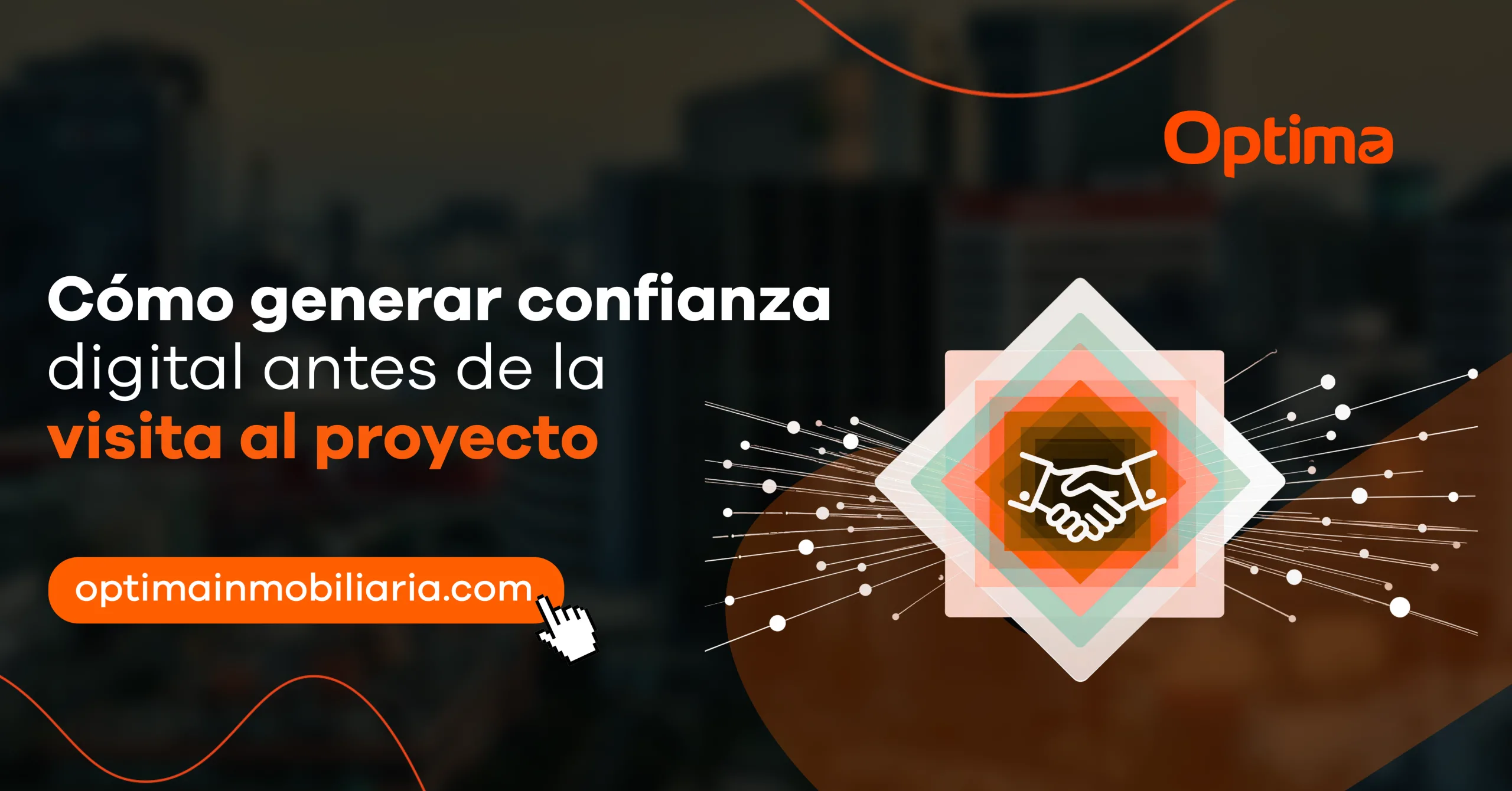 Ilustración de apretón de manos digital que representa confianza antes de visitar un proyecto inmobiliario.