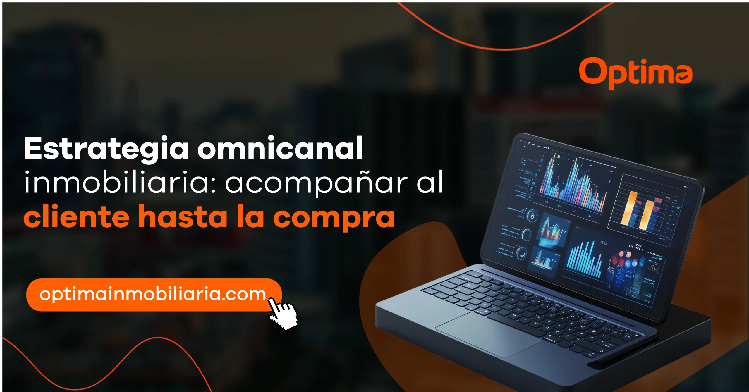 Laptop con panel de métricas y gráficos digitales que representan una estrategia omnicanal inmobiliaria orientada a la conversión.