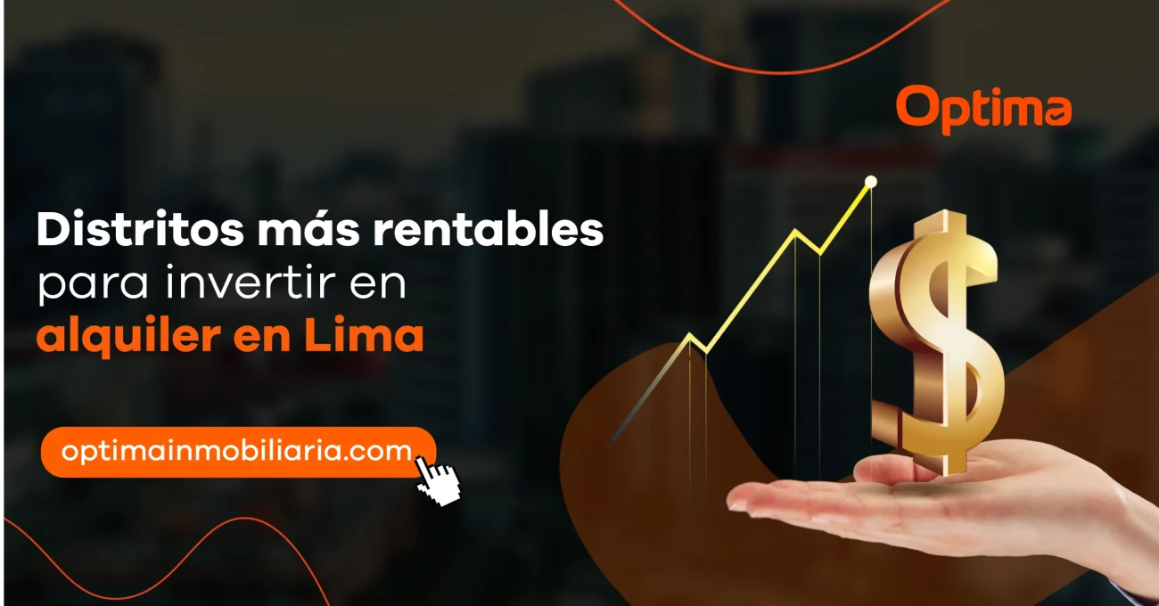 Gráfico ascendente junto a un símbolo de dólar sostenido por una mano, representando la rentabilidad de invertir en departamentos para alquiler en los distritos más atractivos de Lima.