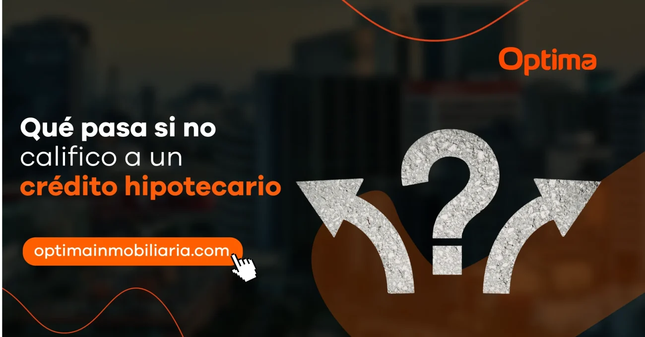 Ilustración con un signo de interrogación y flechas en distintas direcciones que representa las alternativas disponibles cuando una persona no califica para un crédito hipotecario.