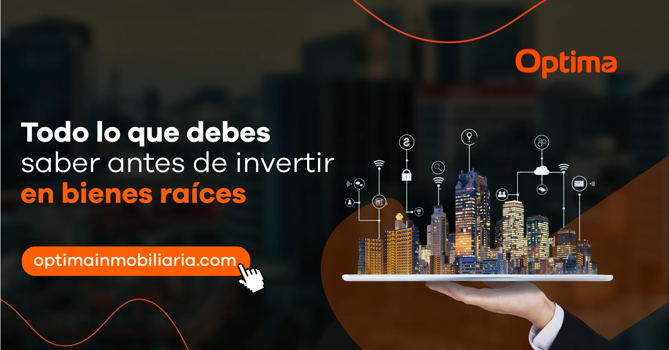 Representación de una inversión inmobiliaria moderna con edificios inteligentes y tecnología digital, destacando aspectos clave que debes conocer antes de invertir en bienes raíces.