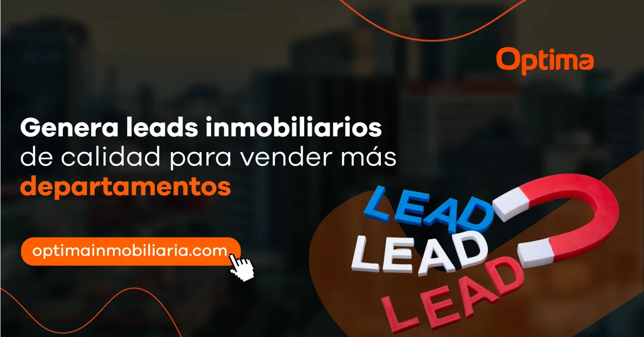 Concepto de generación de leads inmobiliarios con un imán atrayendo prospectos para aumentar la venta de departamentos mediante estrategias de marketing digital en Perú.